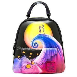 LOUNGEFLY The Nightmare Before Christmas Spiral Hill Mini Backpack pink purple